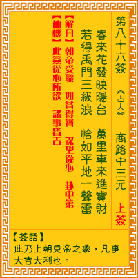 观音灵签白话文解签：第86签