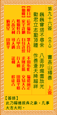 观音灵签白话文解签：第96签